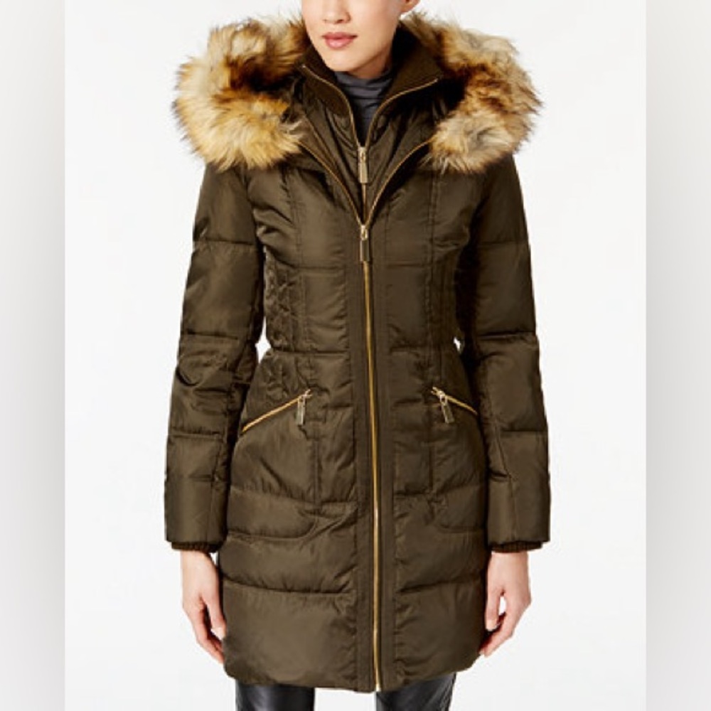 NWOT Vince Camuto Loden Shiny Quilted Faux Fur Down Puffer Coat